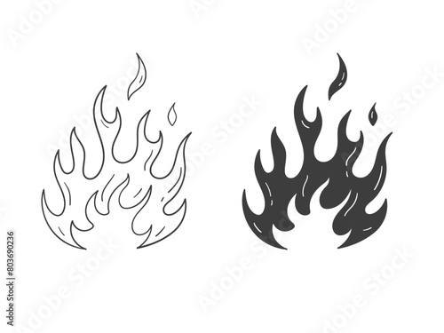 Hand drawn flames icons vector. set of fire icon