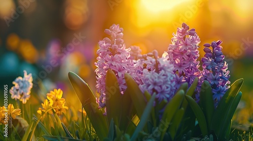 purple lavender flowers in spring at sunset
