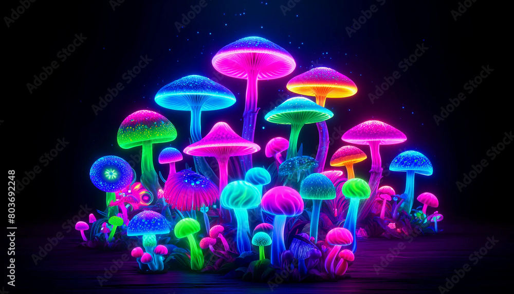 Neon psychedelic mushrooms. Neon psychedelic mushrooms.