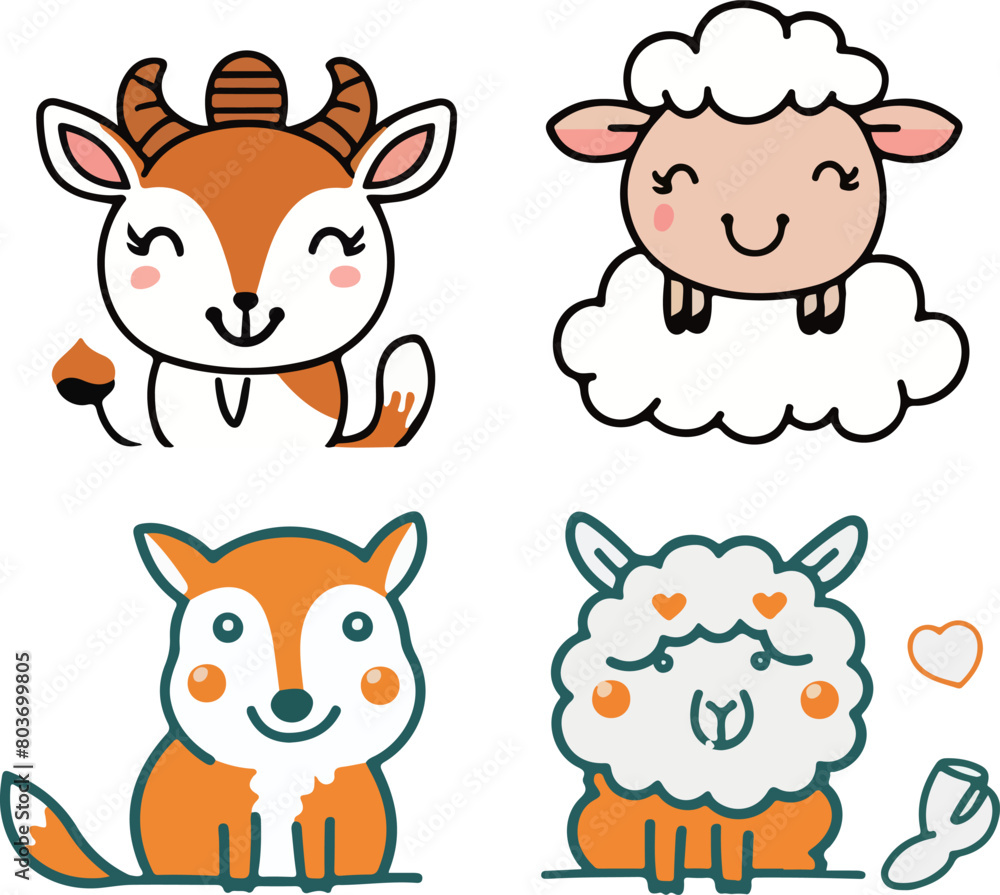 Adorable Cartoon Alpaca Faces Adorable Cartoon Alpaca Faces