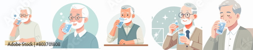 vector set of grandparents drinking water