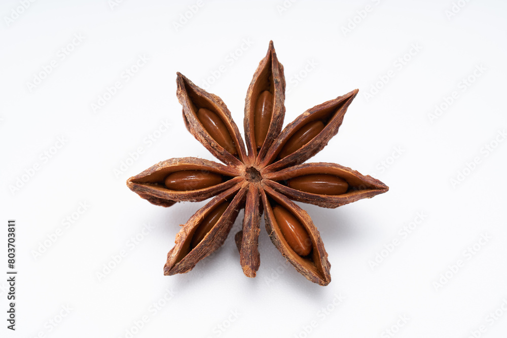 Star anise spice creative atmosphere on white background Star anise spice creative atmosphere on white background