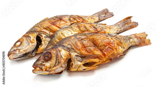 Remains of fried fish on a white background. fish. Illustrations