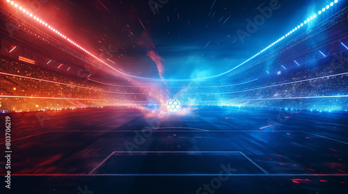Luxury of Football stadium 3d rendering with red and blue light isolation background  Illustration
