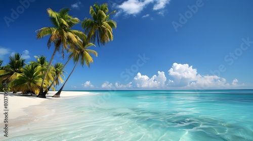 Tropical paradise with crystal clear waters and swaying palms