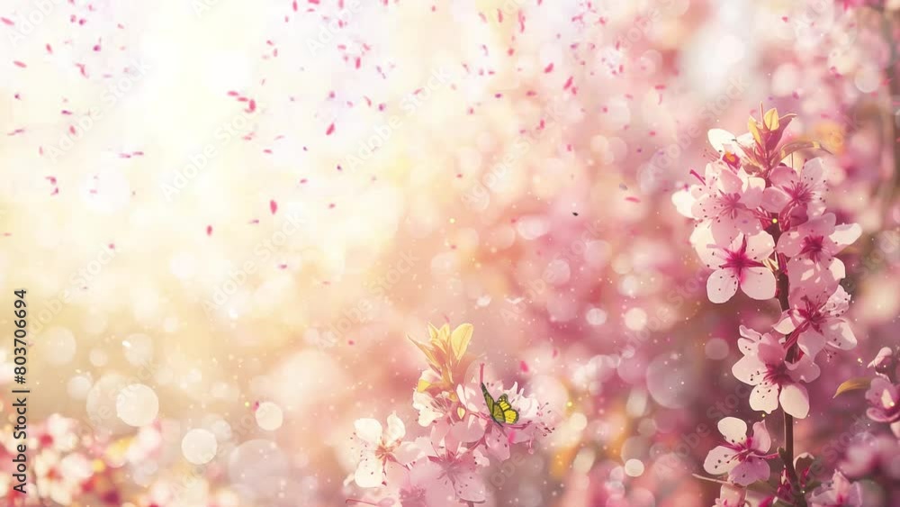 abstract spring border background with pink blossom. seamless looping ...