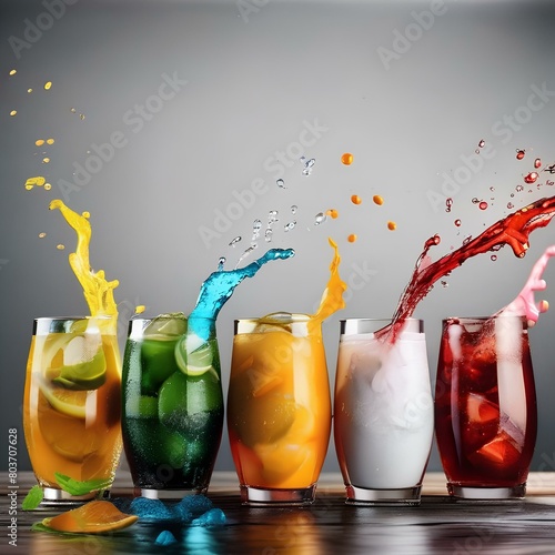 Set of soda splashes in different flavors like cola, lemon-lime, and orange3 photo