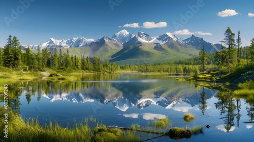 Majestic mountain reflection on a serene alpine lake