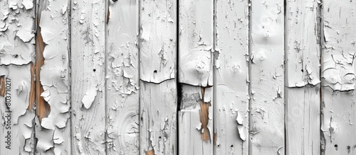 Peeling white paint on a wooden wall is visible up close, showcasing the weathered texture and rustic charm