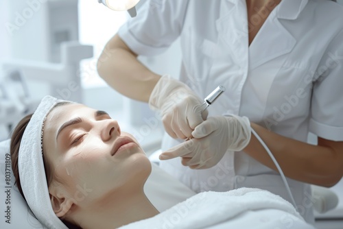 Beautiful woman having facial treatment in beauty salon