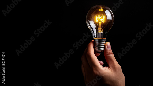 A person is holding a light bulb in their hand. The light bulb is glowing and he is a source of inspiration or creativity