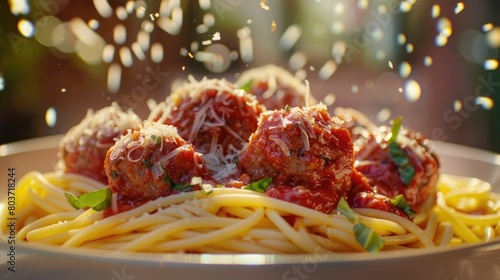 Spaghetti and Meatballs Defying Gravity in an Invisible Bowl Arranged in a Surreal Conceptual and Visually Striking Still Life Composition