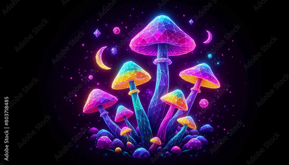 Neon rainbow fractal mushrooms. Neon rainbow fractal mushrooms.