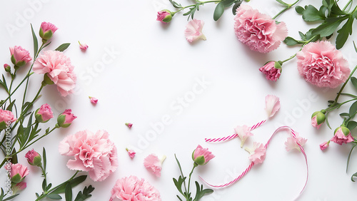 pink carnations flowers on a white background