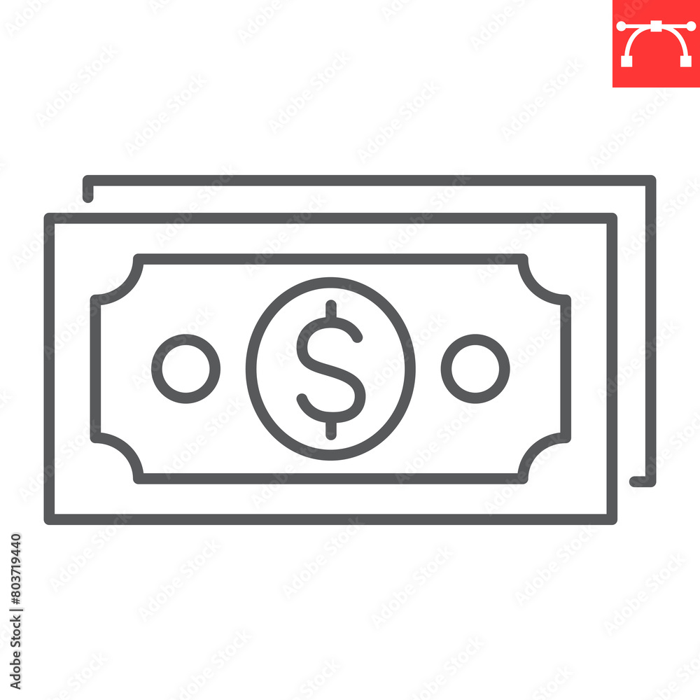 Cash line icon, payment method and finance, banknotes vector icon, vector graphics, editable stroke outline sign, eps 10. Cash line icon, payment method and finance, banknotes vector icon, vector graphics, editable stroke outline sign, eps 10.