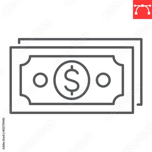 Cash line icon, payment method and finance, banknotes vector icon, vector graphics, editable stroke outline sign, eps 10.