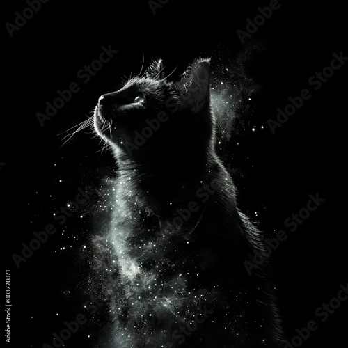 Mystical Black Cat with Glittering Stardust  