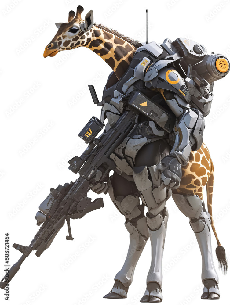 Giraffe Cyborg Soldier with Gun Isolated Giraffe Cyborg Soldier with Gun Isolated