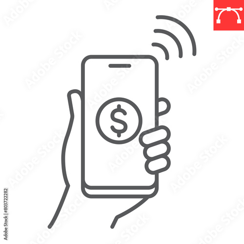Mobile payment line icon, money and finance, security cashless pay vector icon, vector graphics, editable stroke outline sign, eps 10.