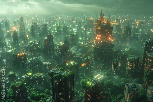  Neon Green Cityscape  Cyberpunk Urban Forest 