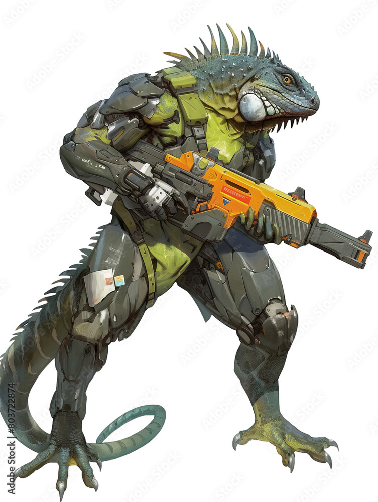 Fototapeta premium Chameleon Cyborg Soldier with Gun