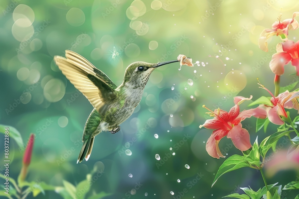 Naklejka premium Hand-drawn cute Hummingbird cartoon illustrations of puppies playing in the park