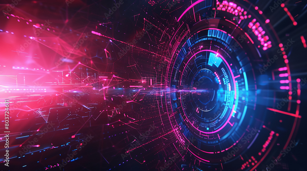 Obraz premium colorful technology futuristic digital graphic concept, circle line glow light effect technology Wireframe background with plexus effect.