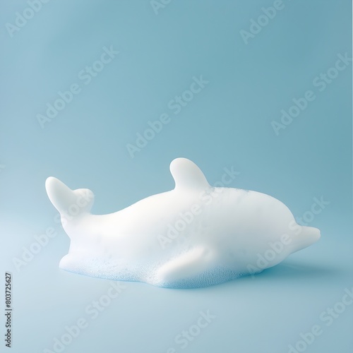 Soap foam bubbles isolated on blue background object beatuy health care concept, animal shaped bubbles. Generating AI