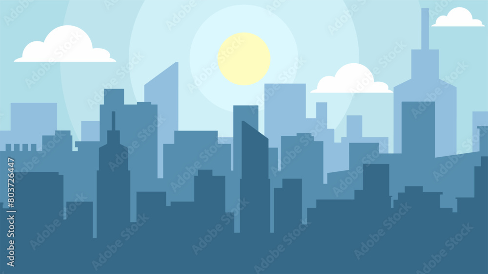 Flat landscape illustration of city building silhouette in the morning