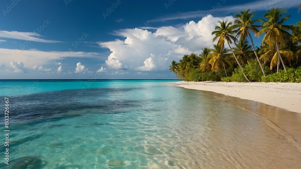 Fototapeta premium beach with palm trees Tropical Paradise Tranquil Beach Retreat