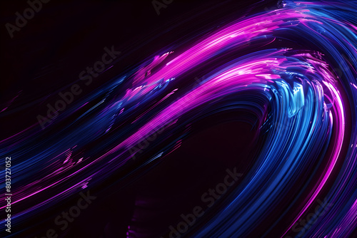 Energetic neon strokes with blue and violet colors. Abstract art on black background.
