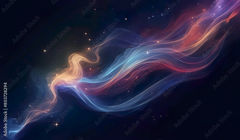 abstract depiction of a cosmic explosion, with rainbow-colored smoke and powder erupting from a central point, radiating outward in a dazzling display of color and energy