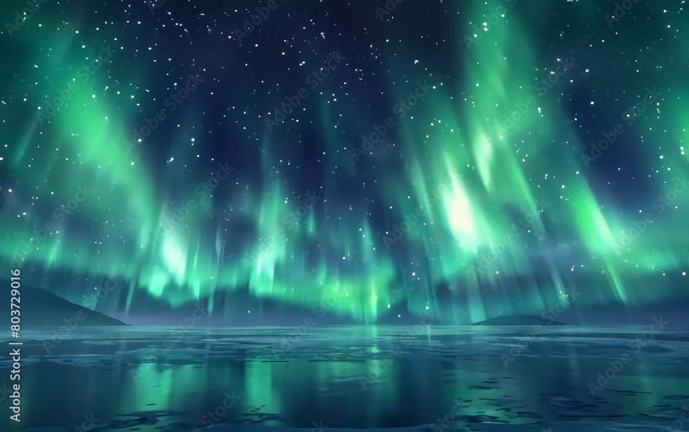 Aurora Borealis in starry polar sky, beautiful 3d rendering