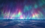 Aurora Borealis in starry polar sky, beautiful 3d rendering