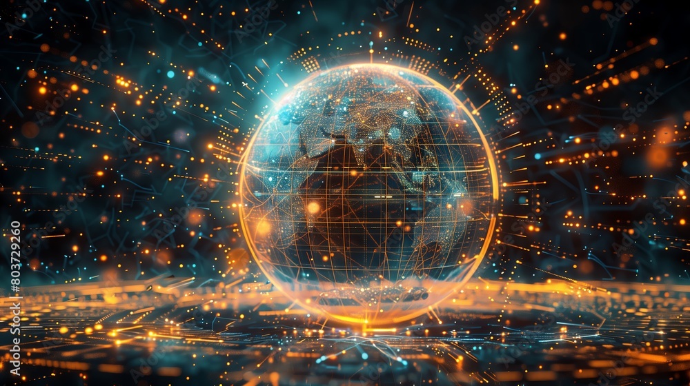 Obraz premium Digital World Illumination: A Visual Symphony of Connectivity with Earth