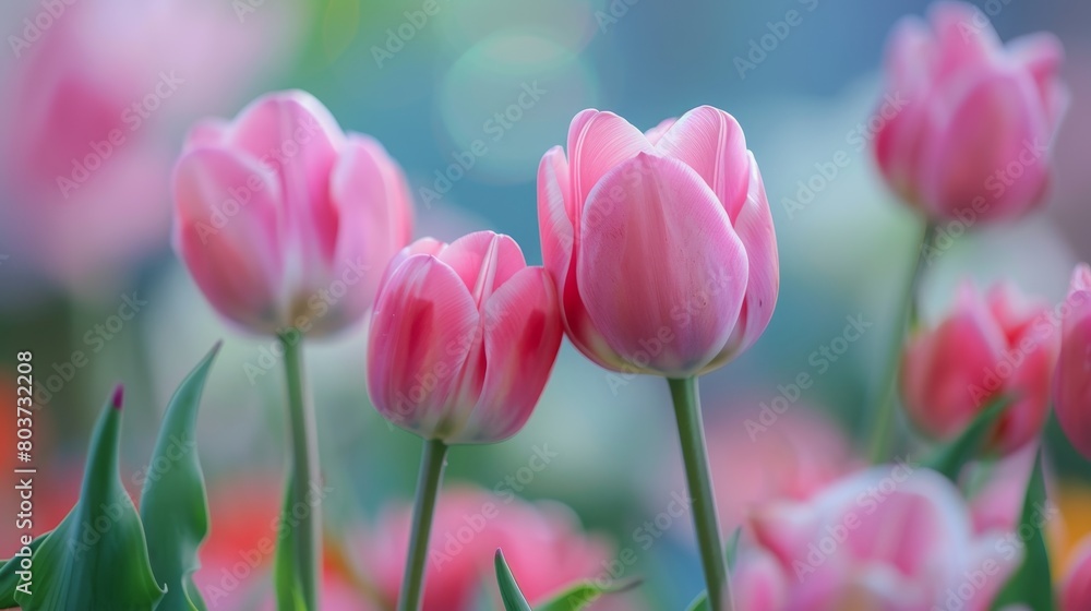 Vibrant pink tulips in a spring garden