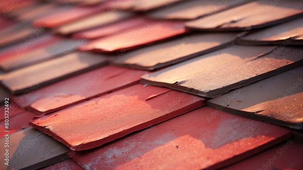 Wooden roof shingles that are faded and showing wear; roofing trade ...