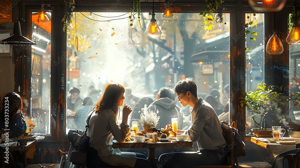 Warm Family Bonding Over Breakfast in a Cozy Cafe