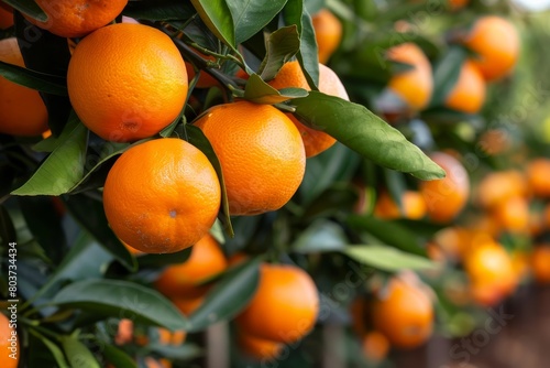 Ripe oranges growing on tree