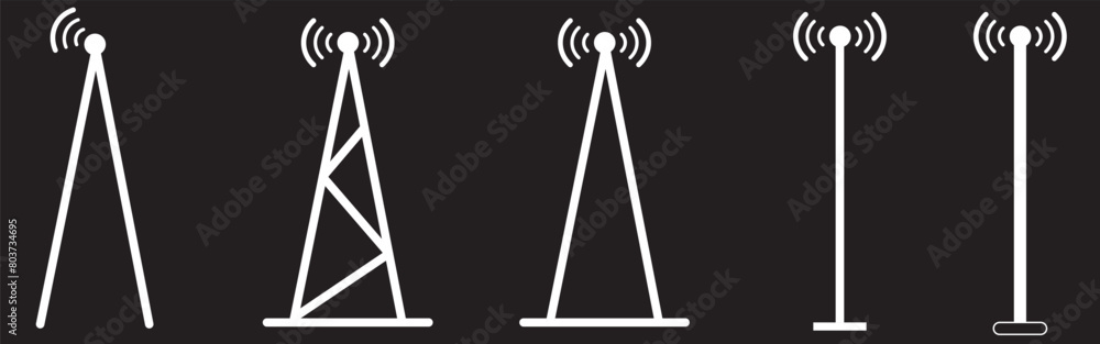 Antenna icon set. Radio antenna icon. Radio tower icons. Communication towers collection. Transmitter receiver wireless signal icons. Vector Antenna icon set. Radio antenna icon. Radio tower icons. Communication towers collection. Transmitter receiver wireless signal icons. Vector