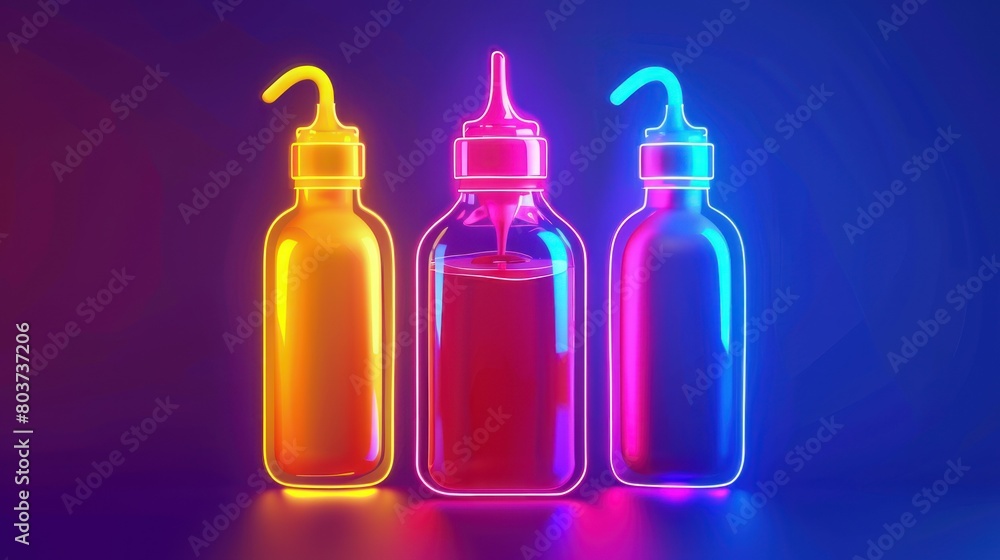 Glowing neon Sauce bottle icon isolated on black background. Glowing neon Sauce bottle icon isolated on black background.