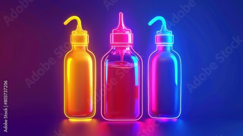 Glowing neon Sauce bottle icon isolated on black background. © Zie