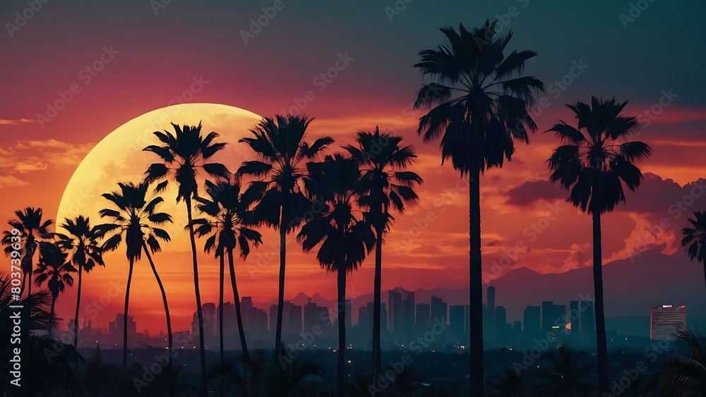 sunset in the jungle Synthwave Sunset Retro-futuristic Cityscape