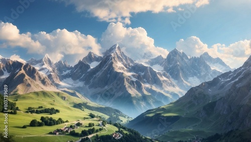 swiss mountains landscape with beautiful cloude and senery photo