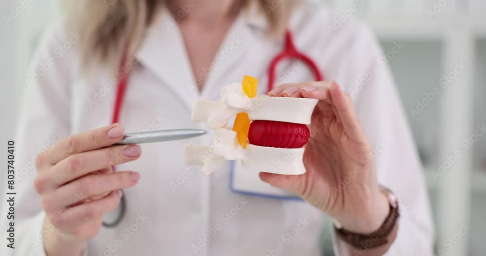 Anatomical model of human spine, in the hands of a doctor Anatomical model of human spine, in the hands of a doctor