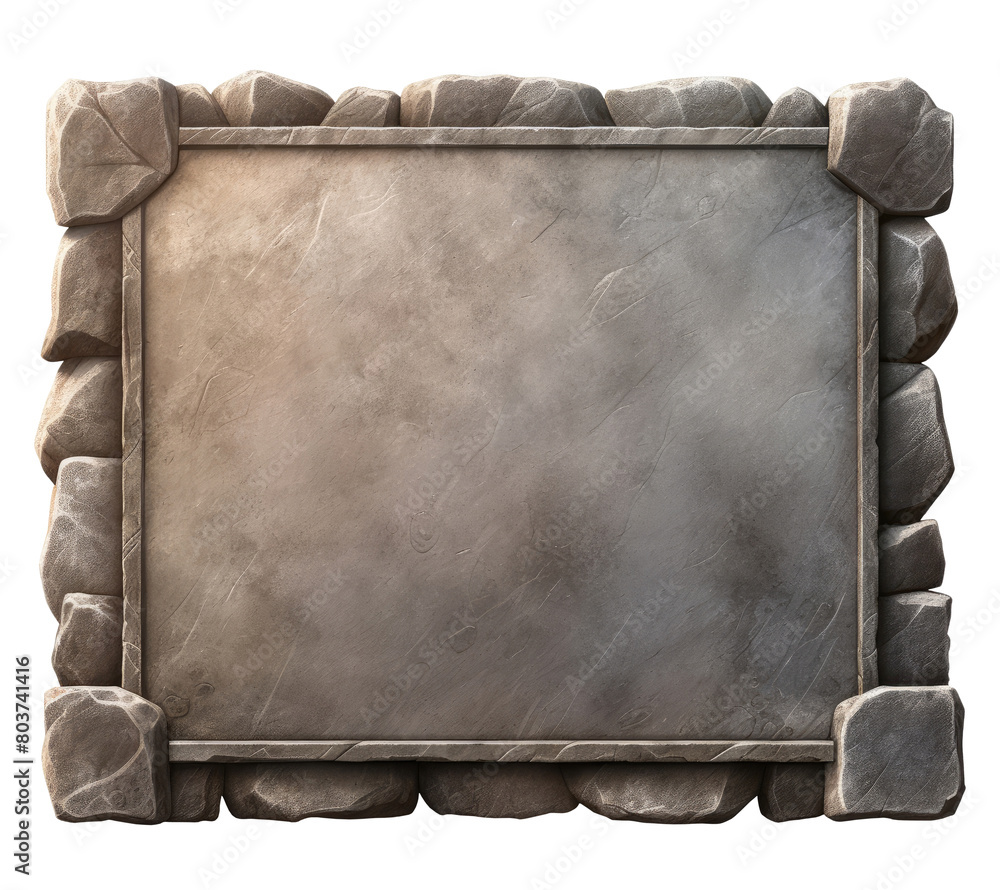 Square stone sign board isolated on transparent background