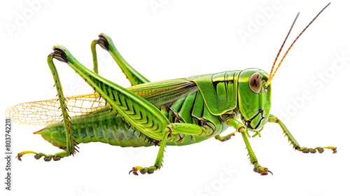 A green grasshopper in isolated on transparent background