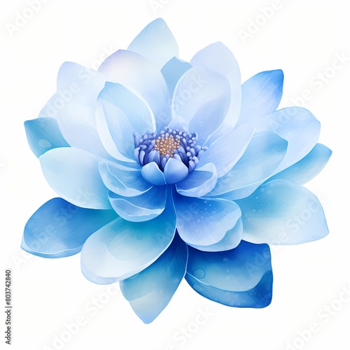 Blue lotus flower. Blue flowers. Abstract lotus clipart. Watercolor illustration. Generative AI. Detailed illustration.