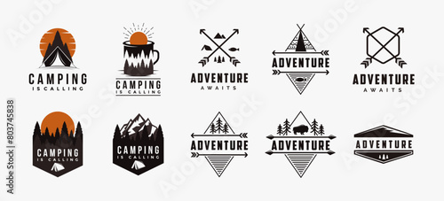 Set of vintage badge seal mountain adventure outdoor logo vector design on white background