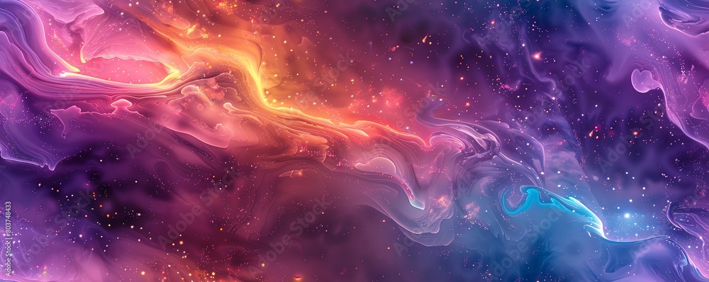 Capture the essence of a watercolor galaxy swirling with iridescent hues